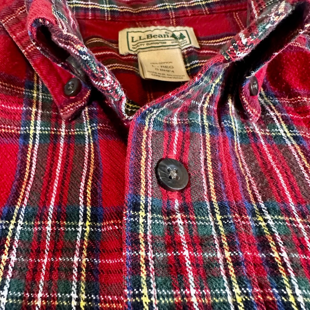 L.L. Bean Plaid Button Down Flannel Mens L Utility Plaid Forward Cabin Workwear - Picture 7 of 8